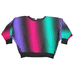 Vintage Land N Sea Batwing Dolman Stripe Sweatshirt USA Size 42 Neon 80s